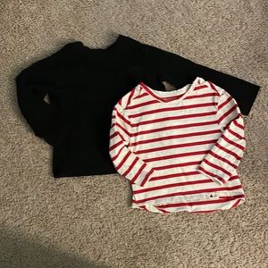 Two Gap shirts 18-24M. Black with pocket & red & white Parisian stripes.
